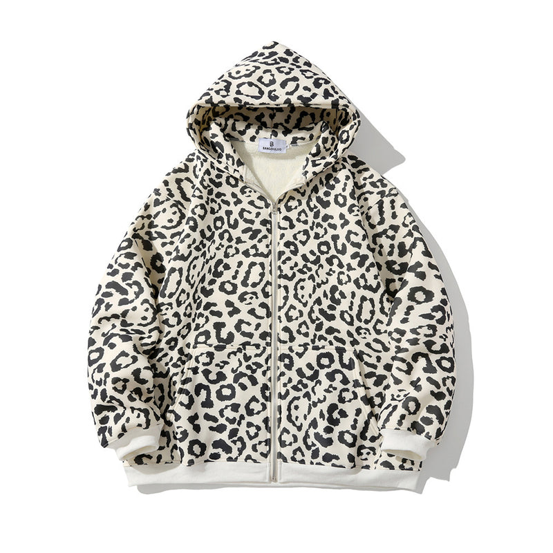 Chaqueta tipo suéter tipo cárdigan de polar con estampado de leopardo