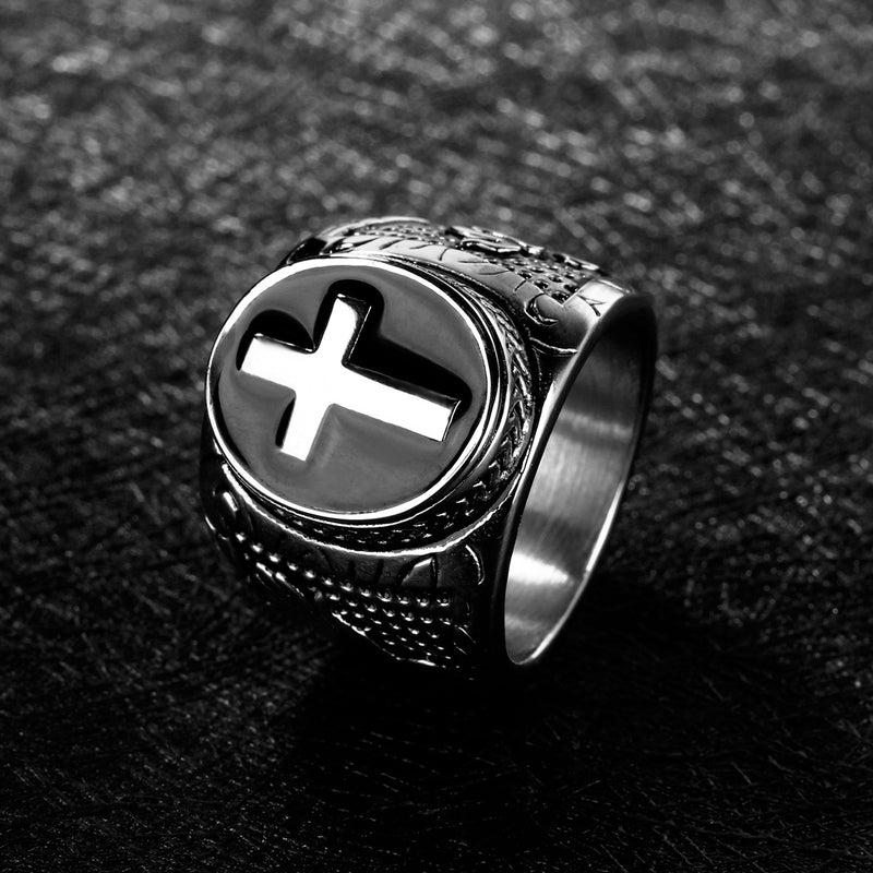 Metrosexual men's ring finger cross personality retro titanium ring