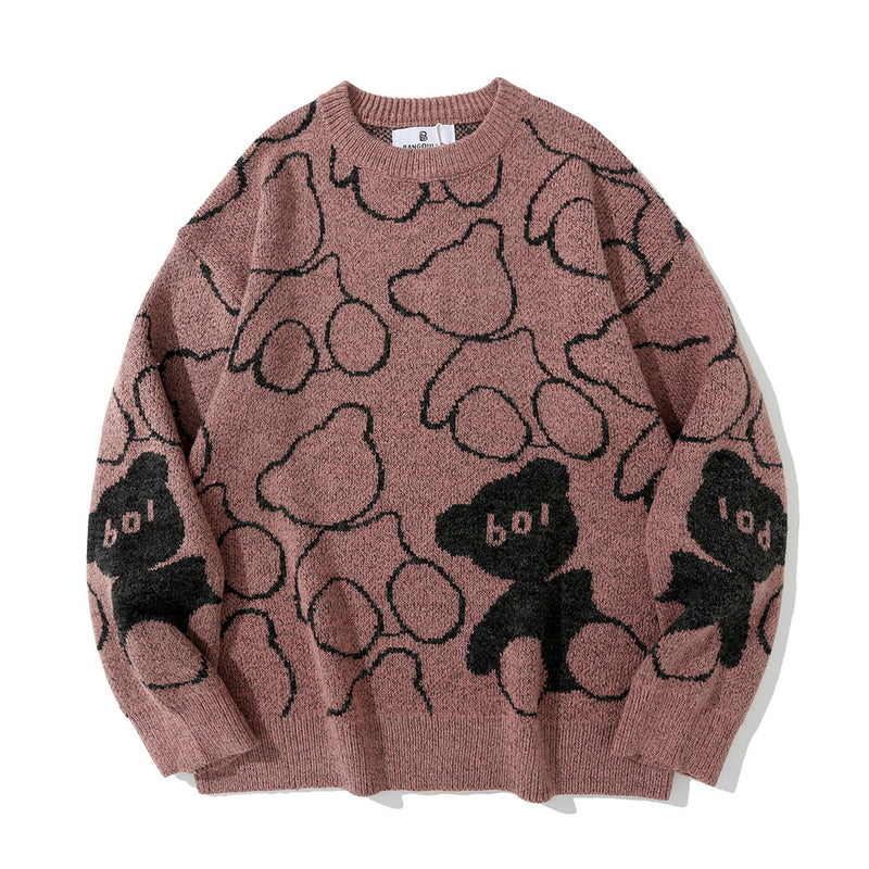 Bear Jacquard Knitted Sweater Men's Trendy Casual Sweater