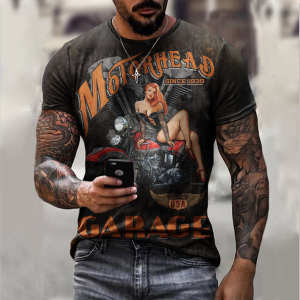 Camiseta de manga corta de verano Camisa casual de hombre con estampado de motocicleta 3D