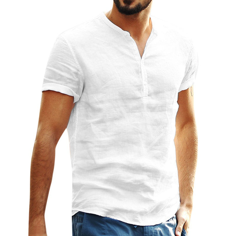 Stand-Up Collar Linen Shirt