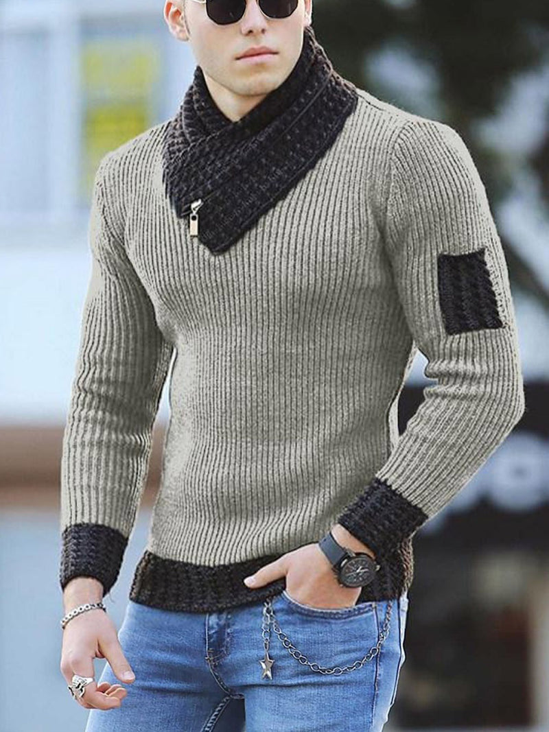 Casual Slim Knit Pullover Long Sleeve Scarf Collar Sweater