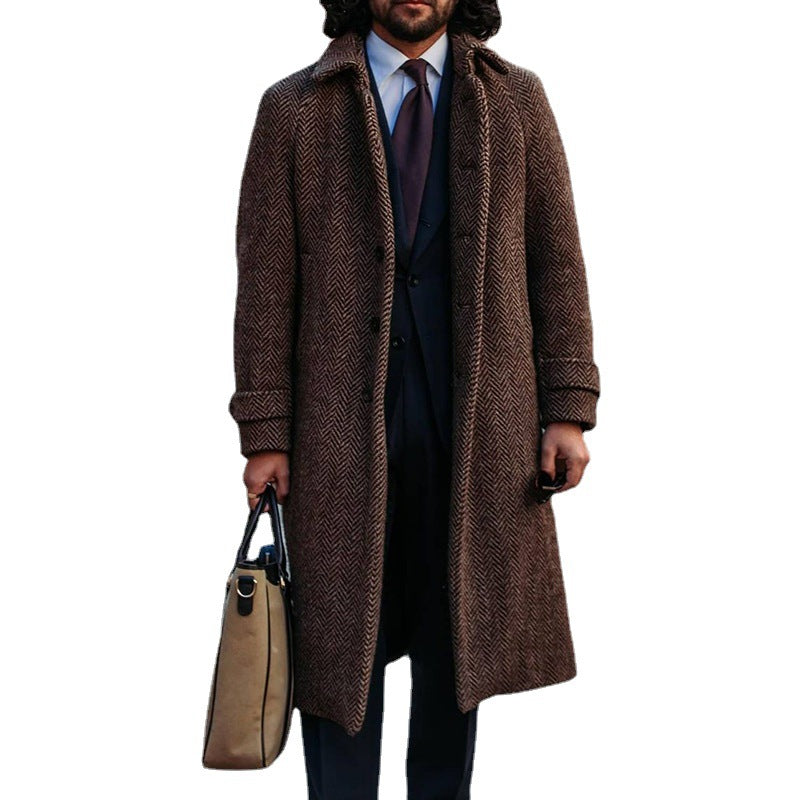 Men's Long Solid Color Loose Woolen Coat