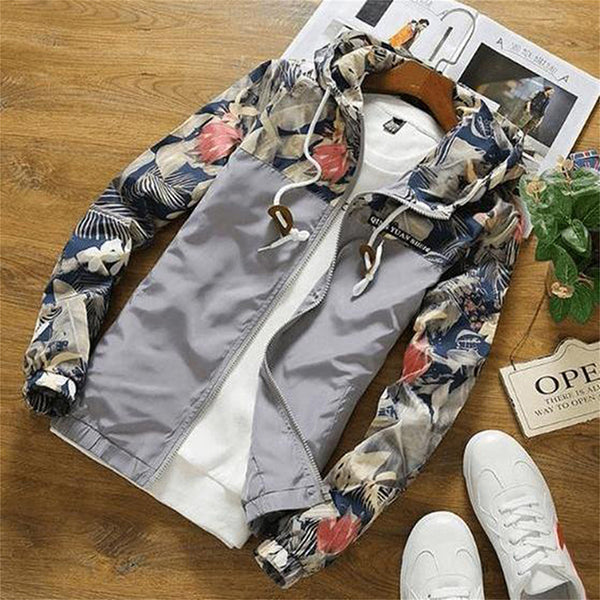 Chaqueta floral Chaqueta piloto de flores de corte slim para hombre