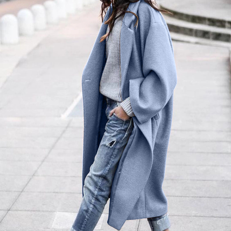 Single Breasted Lapel Woolen Coat