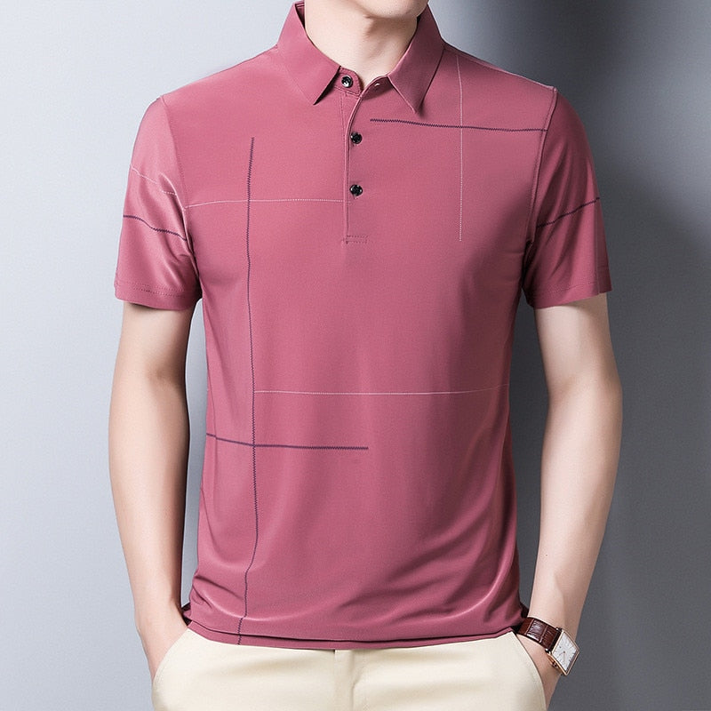 Polo Shirt With Printed Lapel And Ice Silk
