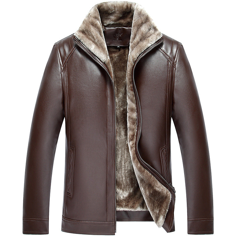 Men's plush thick leather casual cotton jacket