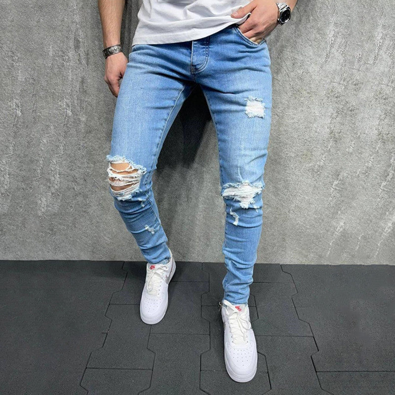 European And American Men Old Tight-Fitting Casual Denim Trousers