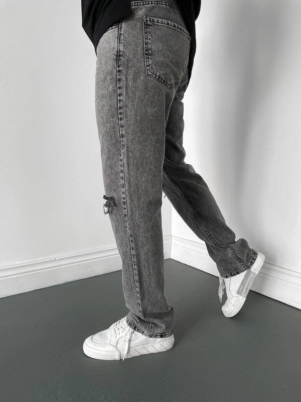 Jeans rasgados holgados y holgados con pierna recta y corte informal para hombre