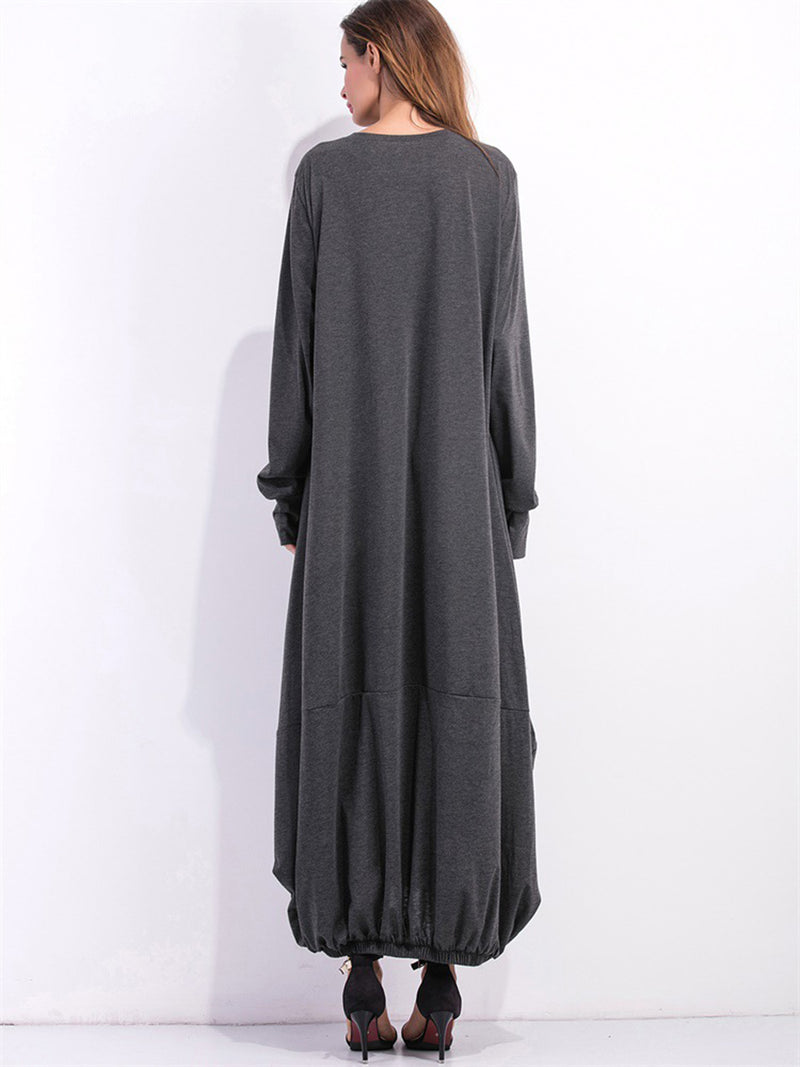 Vestido sudadera de manga larga con cuello redondo y tamaño completo