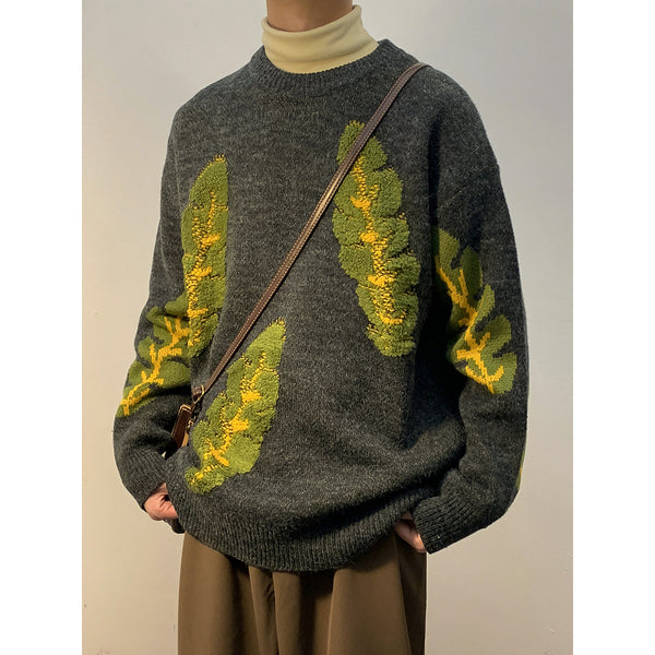 Camisa de fondo grueso con suéter de jacquard abstracto
