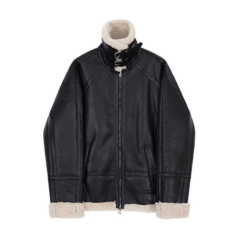 Men's Fleece Padded Collar Lambskin Leather Jacket