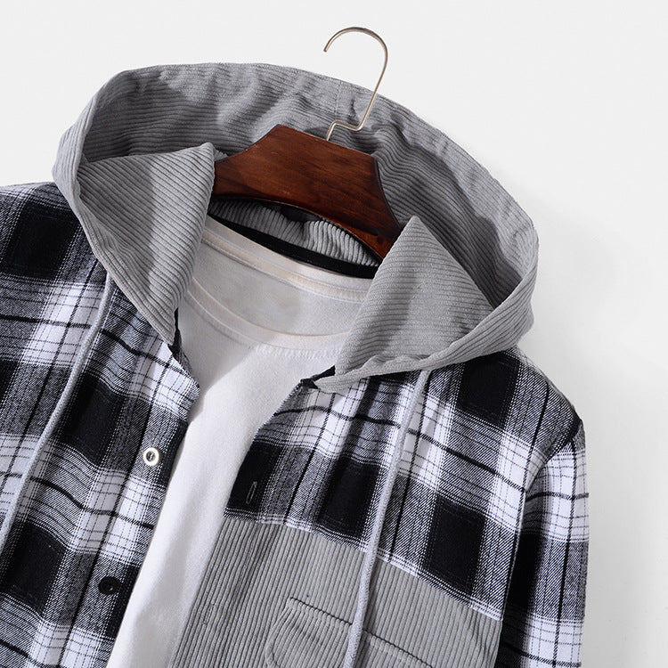 Casual Men's Plaid Hooded Long Sleeve Jacket