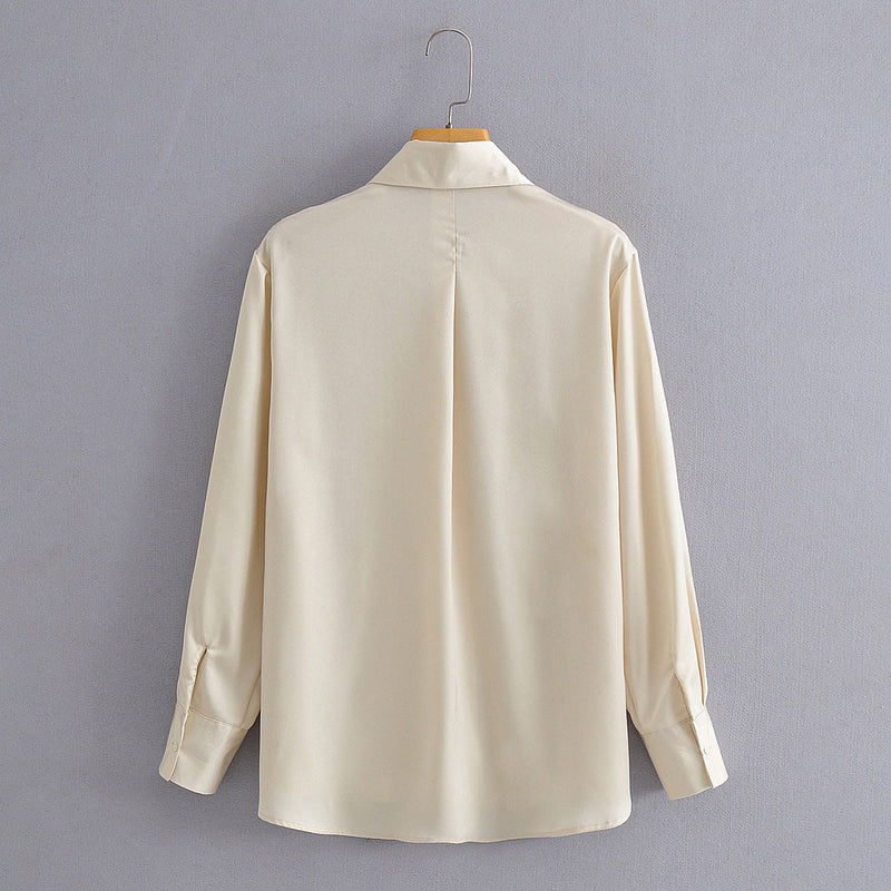 Satin Solid Color Shirt Top