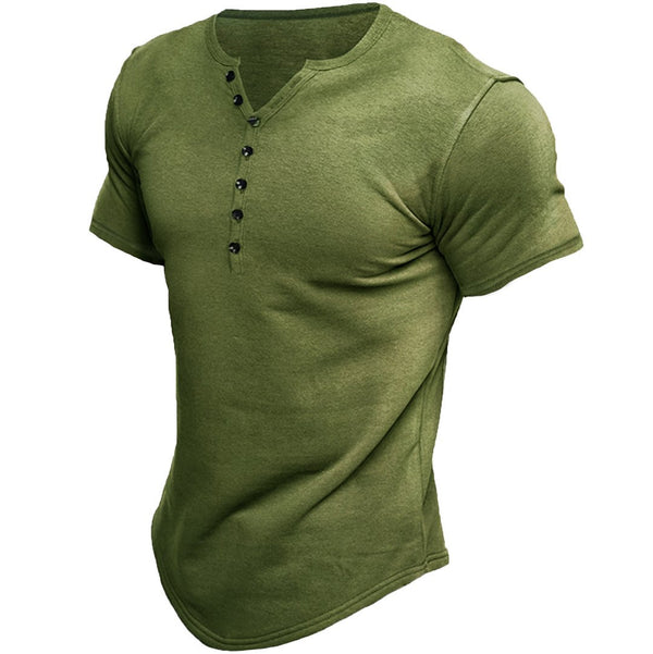 Camiseta casual de verano con manga de botón de color sólido para hombre