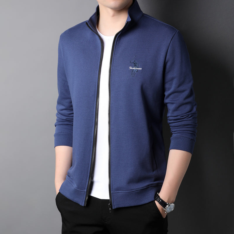 Men's Cotton Casual Embroidered Zip Jacket