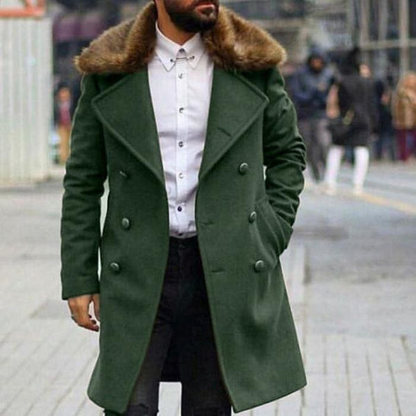 Fur Collar Long Sleeve Coat Double Breasted Woolen Coat Windbreaker