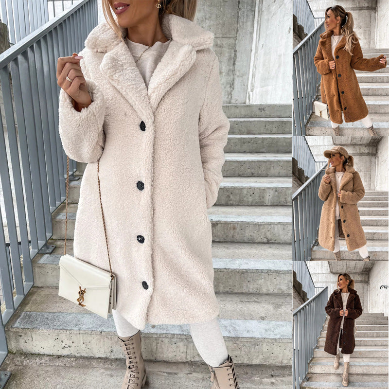 Women's Long-sleeved Lapel Plush Jacket