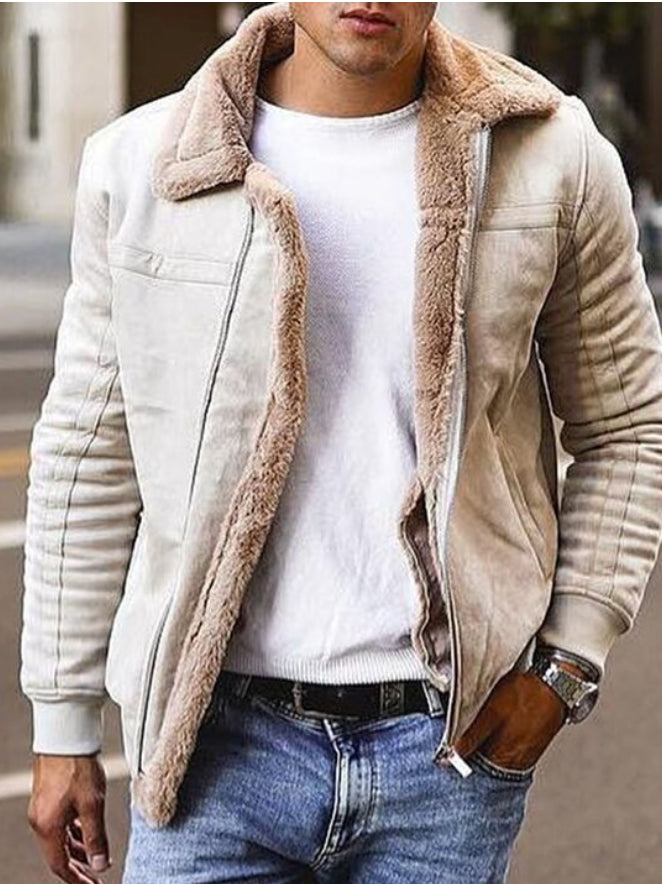 Frosted Velvet Plain Leather Jacket