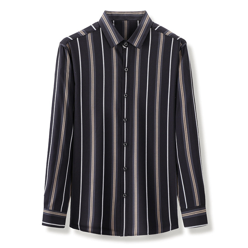 Striped Casual Black Thin Men's Long-sleeved Shirt