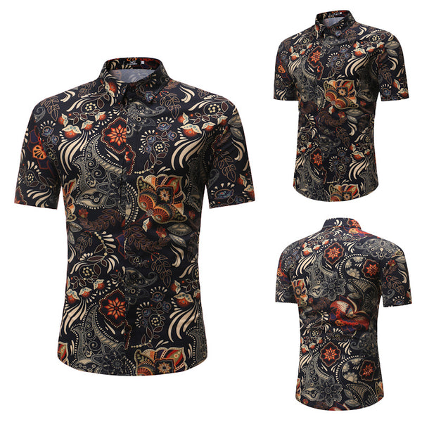 Casual short - sleeved floral shirt