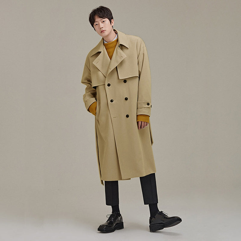 Men's Double Breasted Temperament Loose Trench Coat