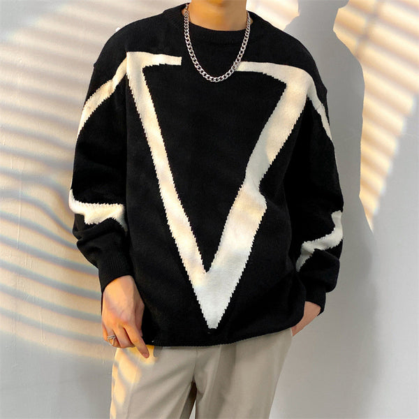 Men's Vintage Contrast Casual Versatile Round Neck Sweater