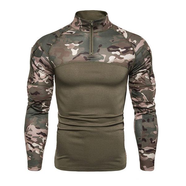 Camisetas largas ajustadas con cuello alto y inserción de color camuflaje para hombre 