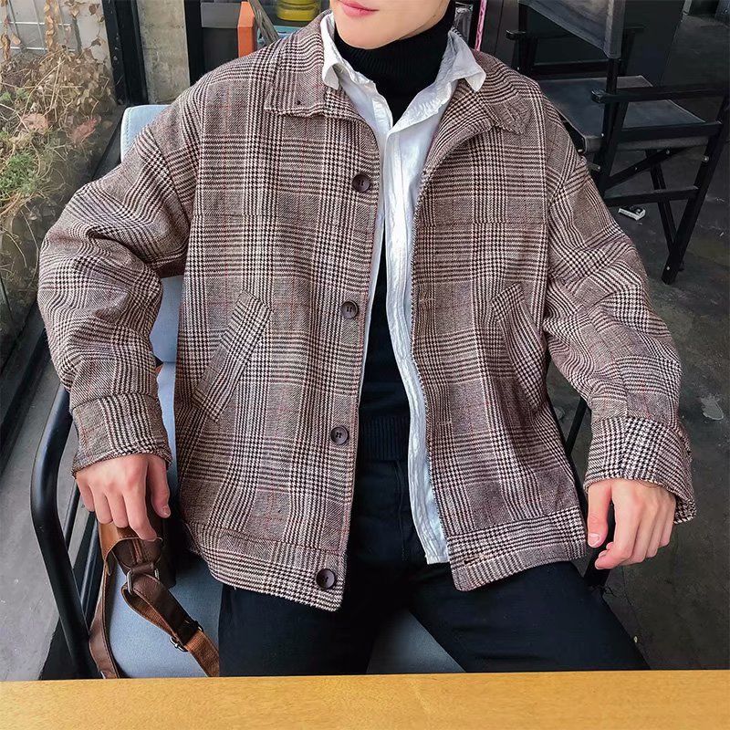 Thick And Loose Boys' All-match Short Plaid Coat