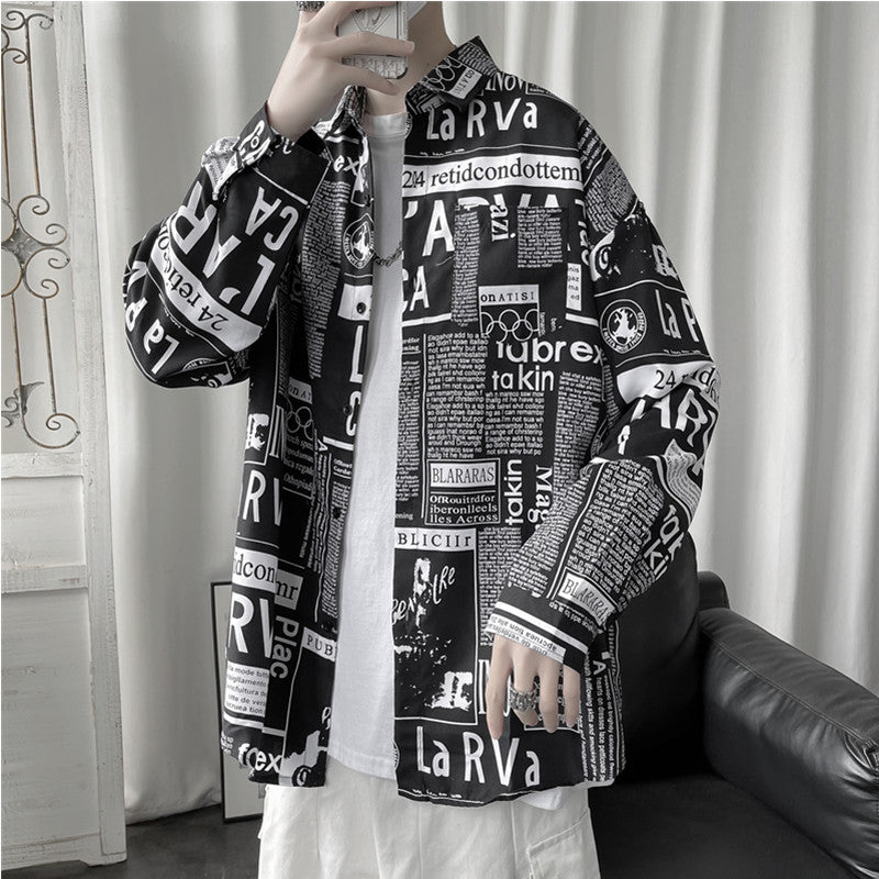 Men's printed Loose Casual Long-sleeved Shirt