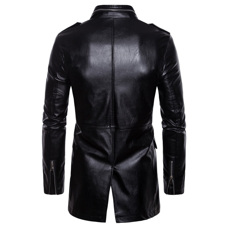 Chaqueta de cuero de hombre con cuello alto y talla grande. 