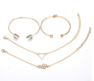 Trendy Gold, Silver, Crystal, Leaf, Moon, Cat Bracelet Set For Women