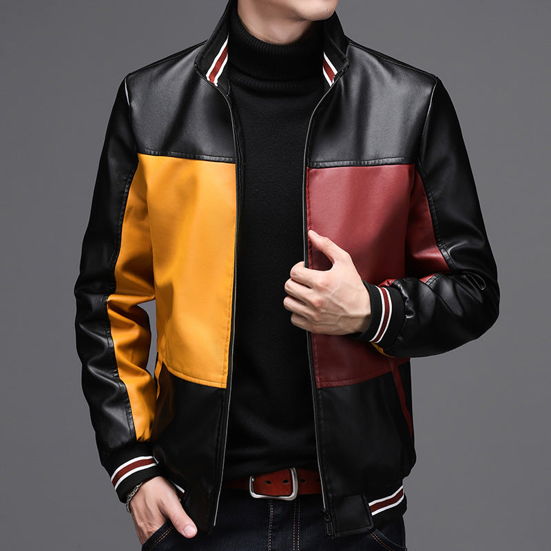 Leather men's casual jacket