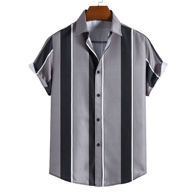 Camisa casual de manga corta a rayas para hombre nueva