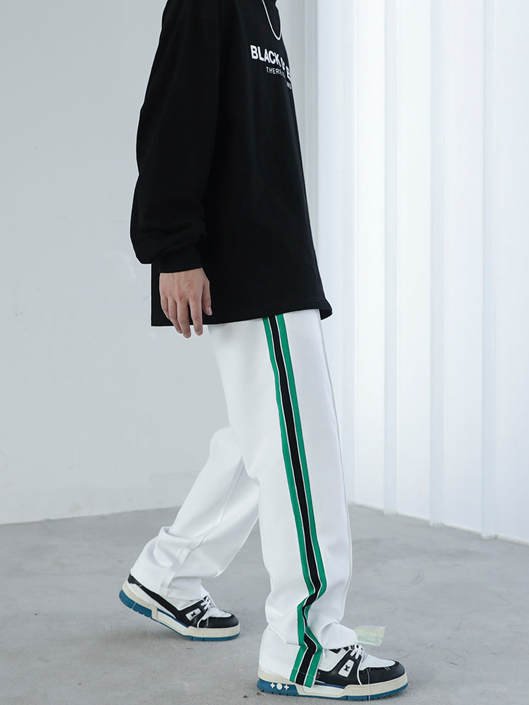 Contrasting Color Webbing String Split Straight-leg Sweatpants