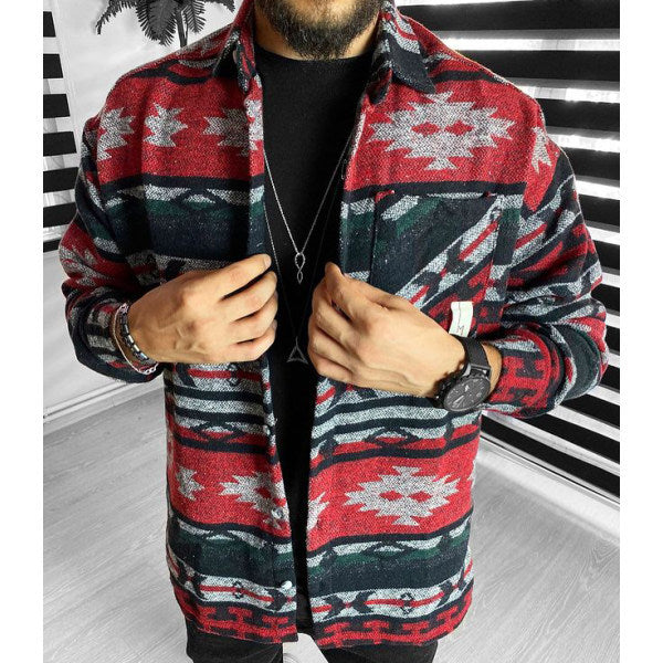 Ethnic Print Casual Men's Shirt Jacket