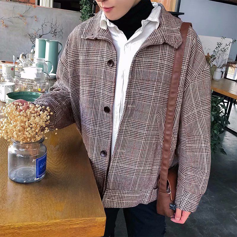 Thick And Loose Boys' All-match Short Plaid Coat