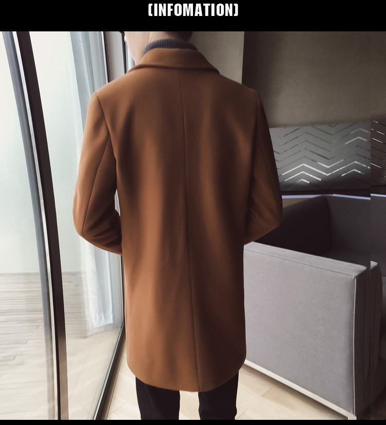 Men's korean mid-length woolen trench coat