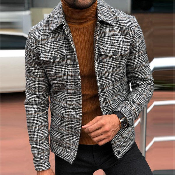 chaqueta de hombre a cuadros de otoño de moda casual delgada