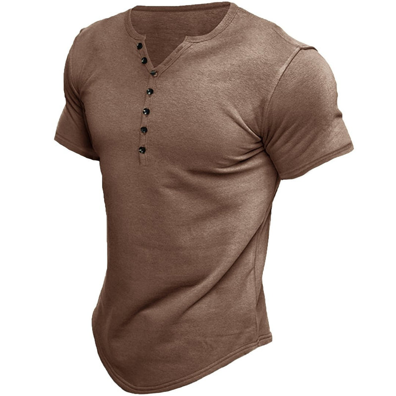 Camiseta casual de verano con manga de botón de color sólido para hombre