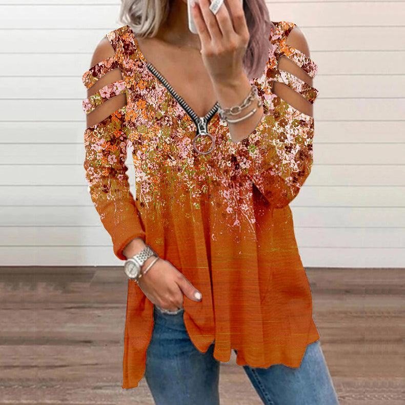 Camiseta sin tirantes con cremallera y cuello en V floral pequeño para mujer