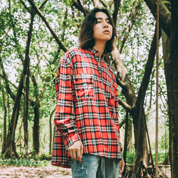 Plaid pullover button shirt