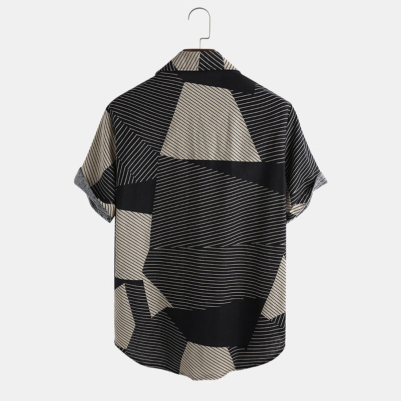 Men's striped color block short sleeve shirt