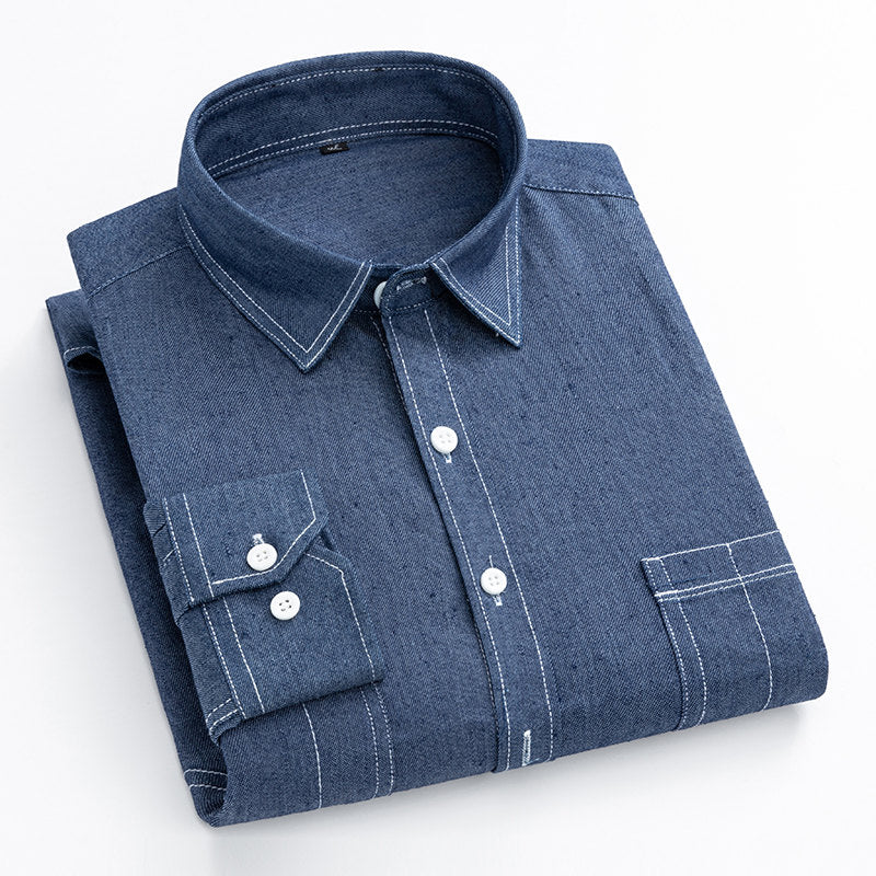 Men's Korean Casual Solid Color Slim Long-sleeved Denim Shirt