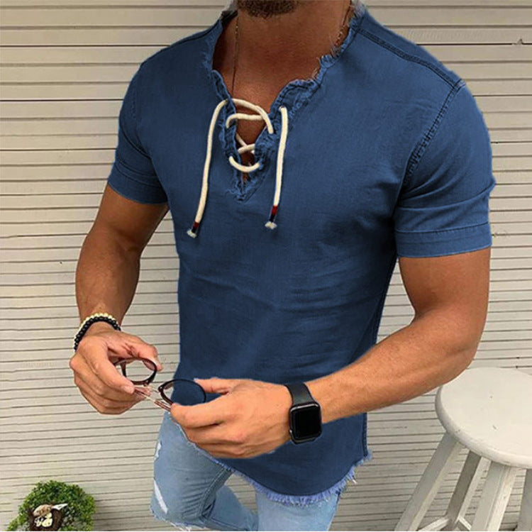 camiseta de mezclilla elástica con borlas para hombre