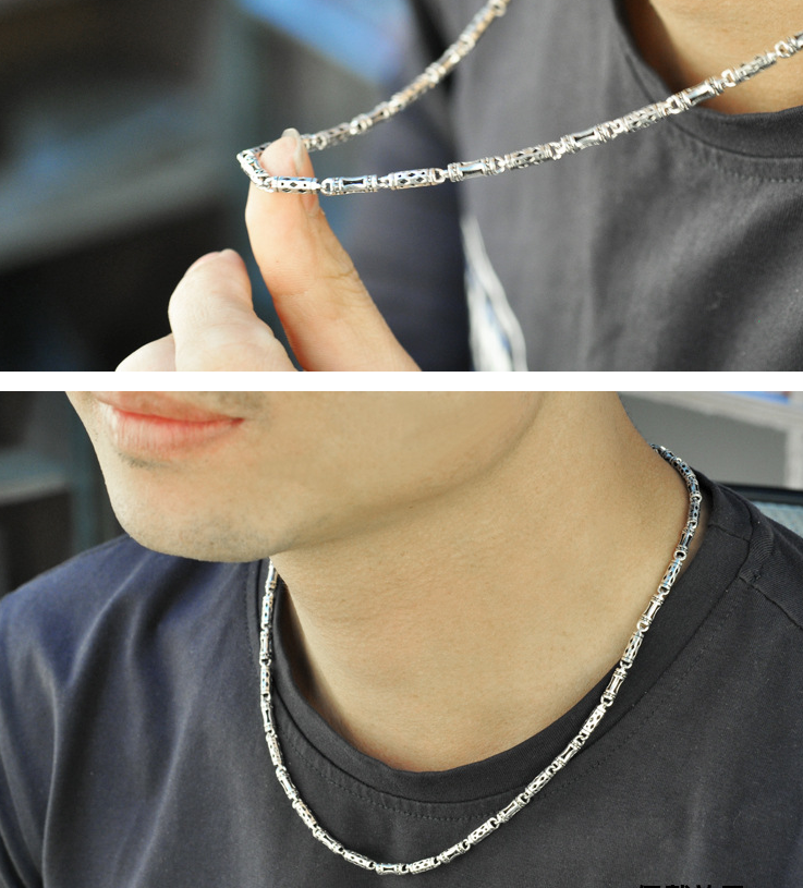 The 925 Silver men's Necklace clavicle thick long silver chain