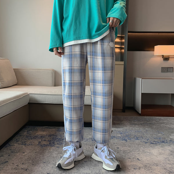 Plaid Trousers Men's Loose-fitting Casual Pants Summer Thin Style