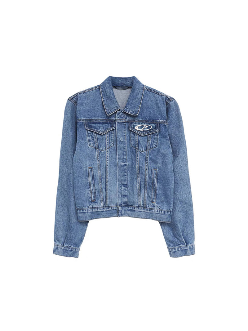 Cropped Denim Jacket With Metal Panels And Pads