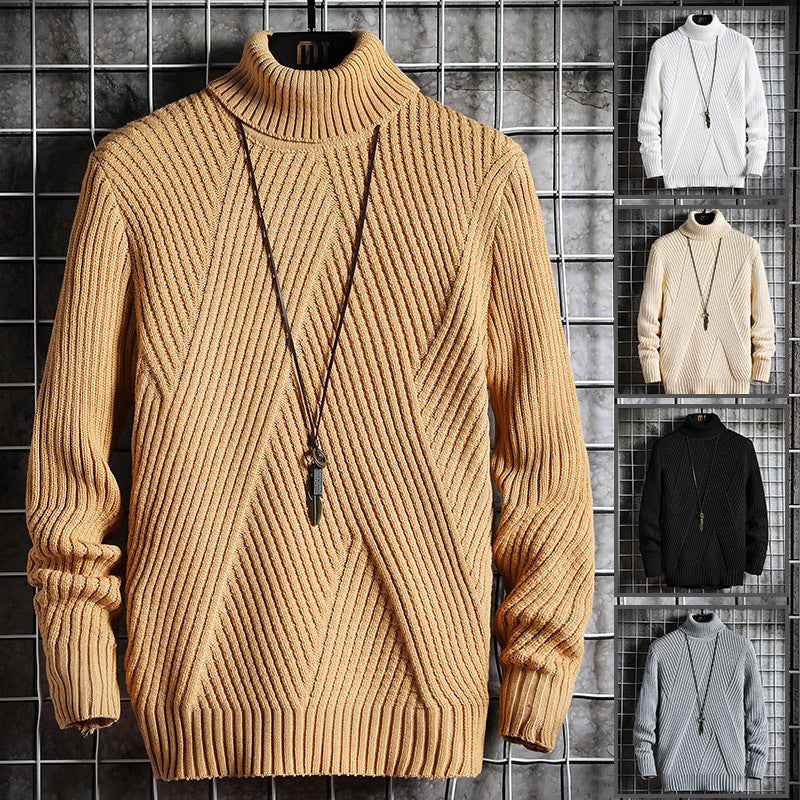 Men's Half Turtleneck Sweater Korean Slim Solid Color Knit Sweater