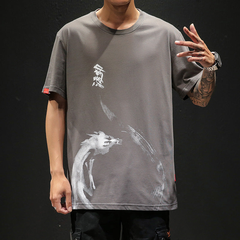 Loose T-shirt With Ink Printing